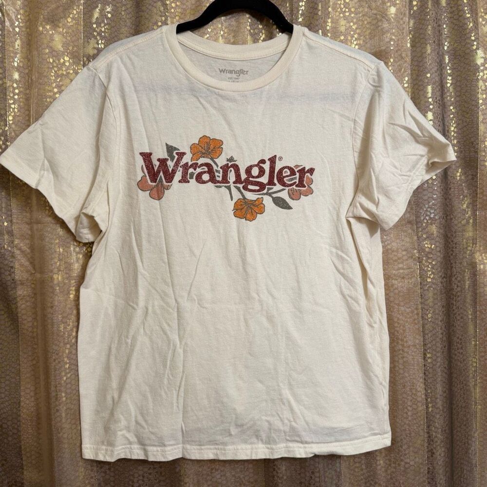 Wrangler Horse Girl Floral Ivory Red Western Cowgirl T Shirt Top Large